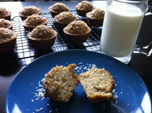 Zucchini Banana Bread Muffins with Coconut Brown  Sugar Topping