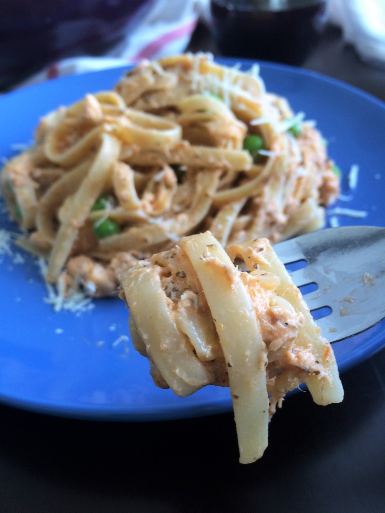 Salmon Fettuccine with Tomato Cream Sauce * Once In A Blue Spoon